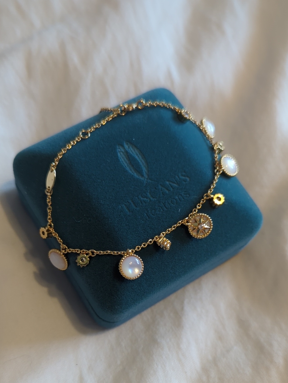3/$20! Gold Chain Bracelet with White Mother-of-Pearl and Crystal Accents